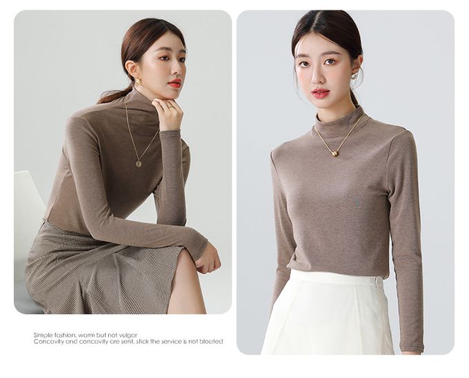 加絨針織半高領上衣-白色 (F)