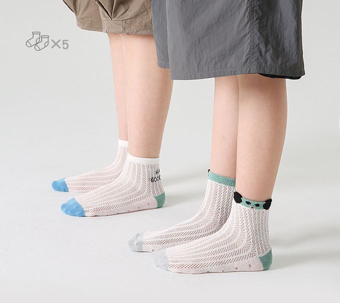 元氣小狗小熊網眼短筒棉襪