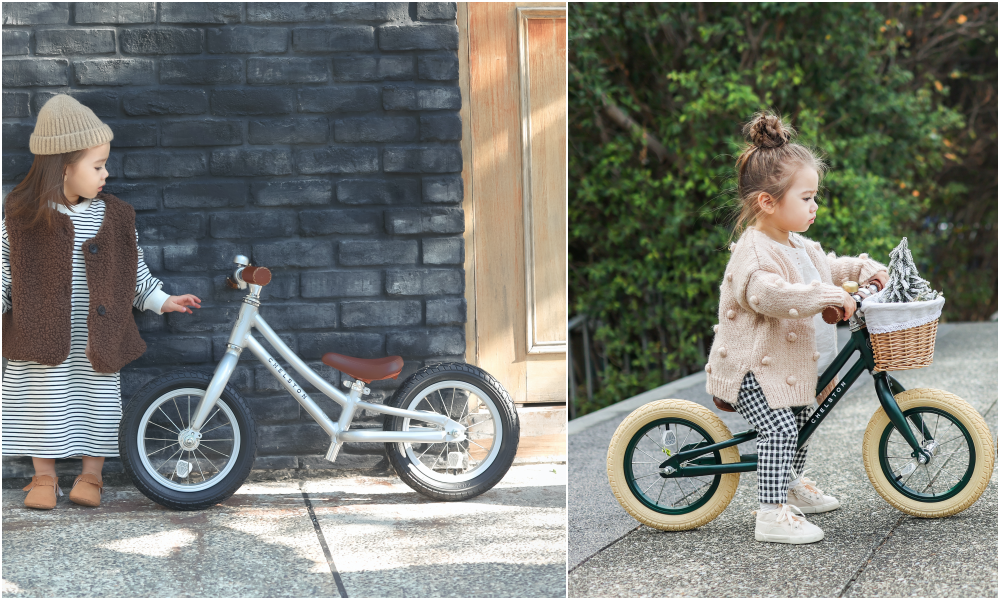 Chelston bikes - Mini Dutch 復古滑步車-復古紅-滑步車 x 1 , 手工編織竹籃 x 1 , 麻料內襯  x 1 , 3 歲以下專用ABS氣嘴蓋 x 1