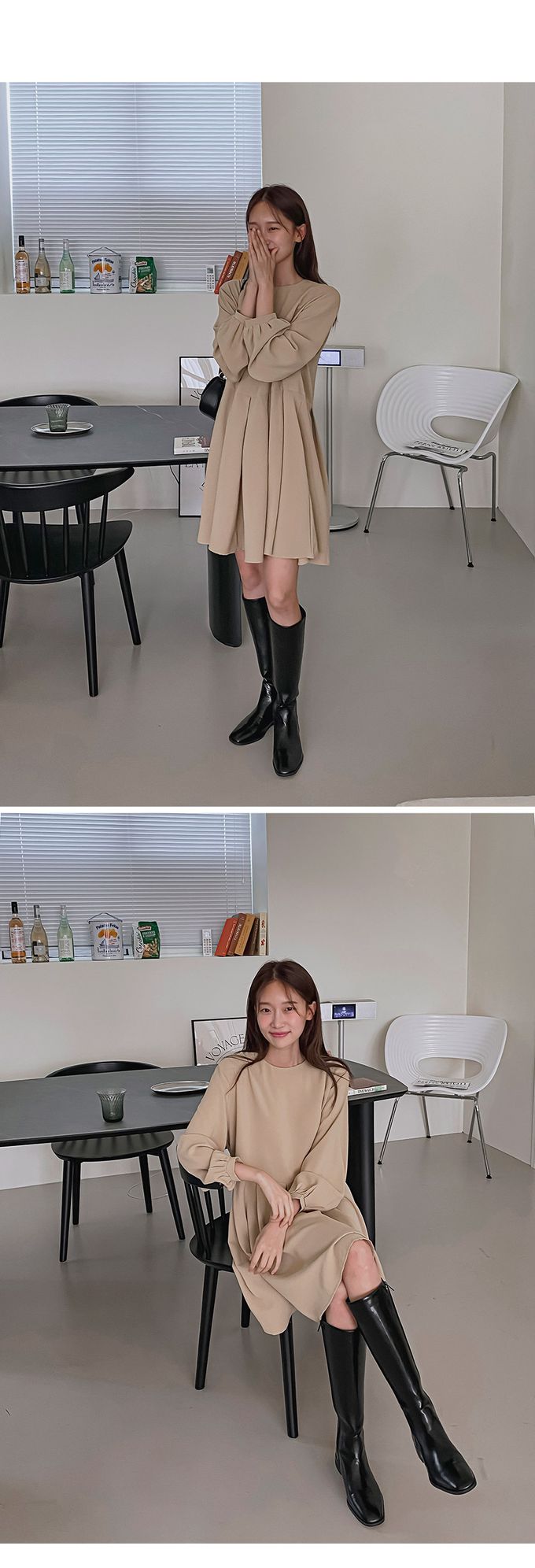 韓國 Urbantheroom - 俏麗百褶短裙洋裝-杏色 (Free)