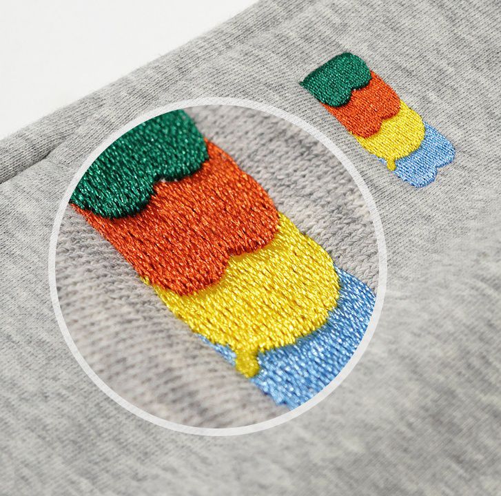 Minizone - 加絨拼接束口長褲-刺繡小波浪-黃色