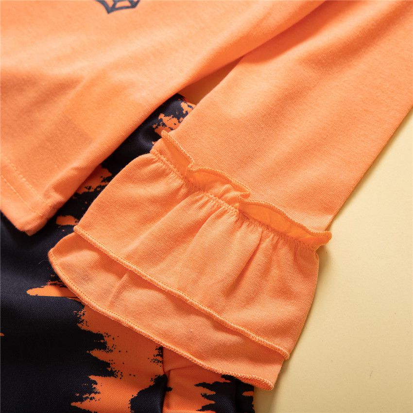 造型女寶長袖套裝-英文字母-橘色-萬聖節裝扮