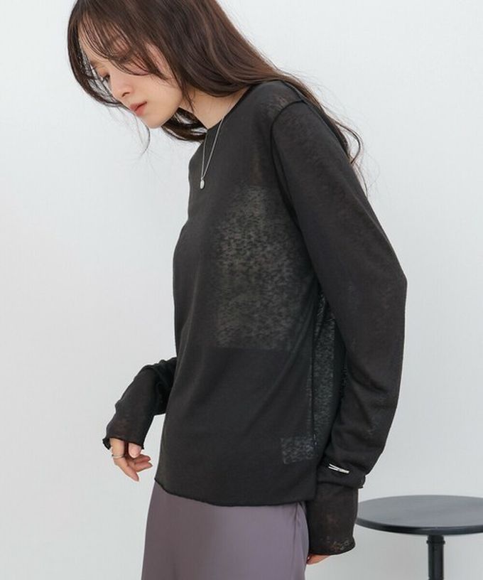 日本 Bab - 率性混色感微透膚長袖上衣-淺卡其