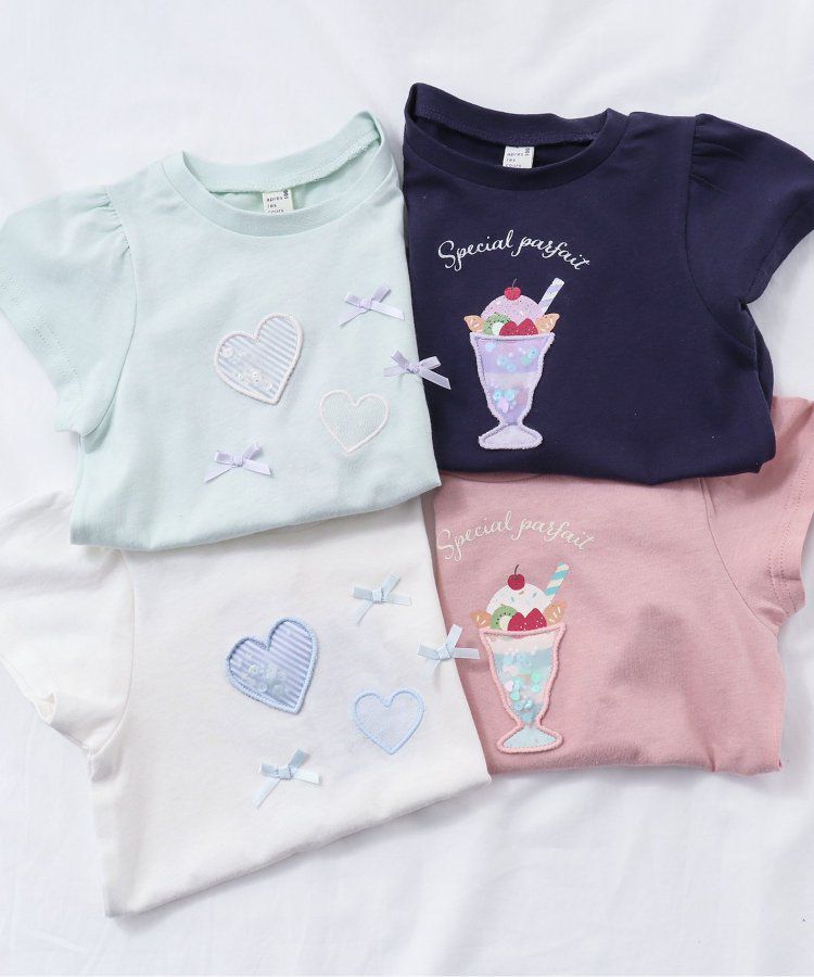 日本 apres les cours - 亮片點綴俏麗印花短袖上衣-愛心-淺綠