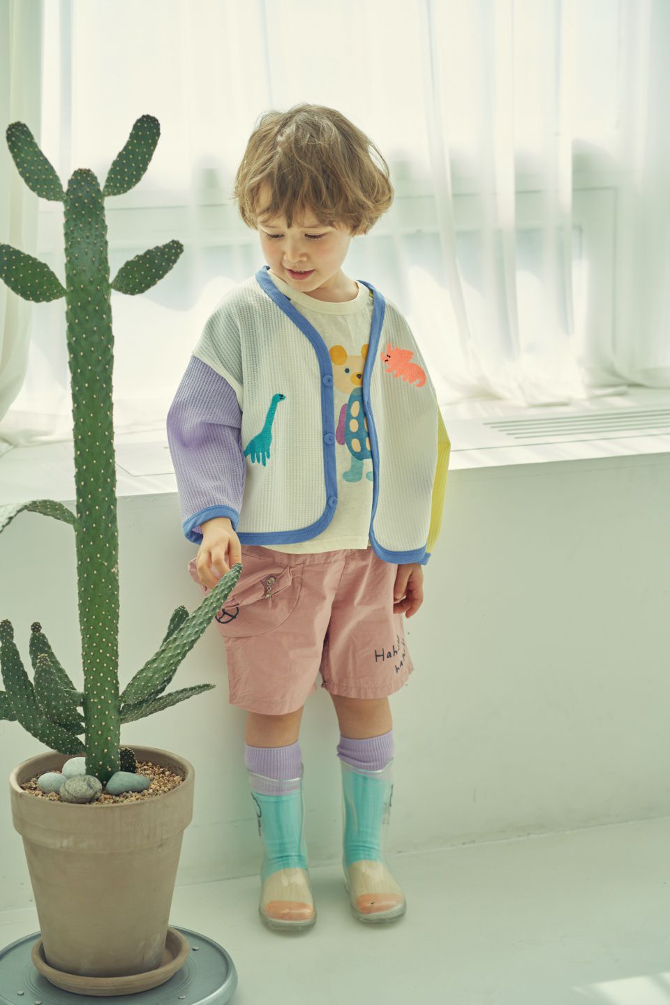 韓國 Mimico - 熊熊拉鍊口袋寬版褲-粉紅