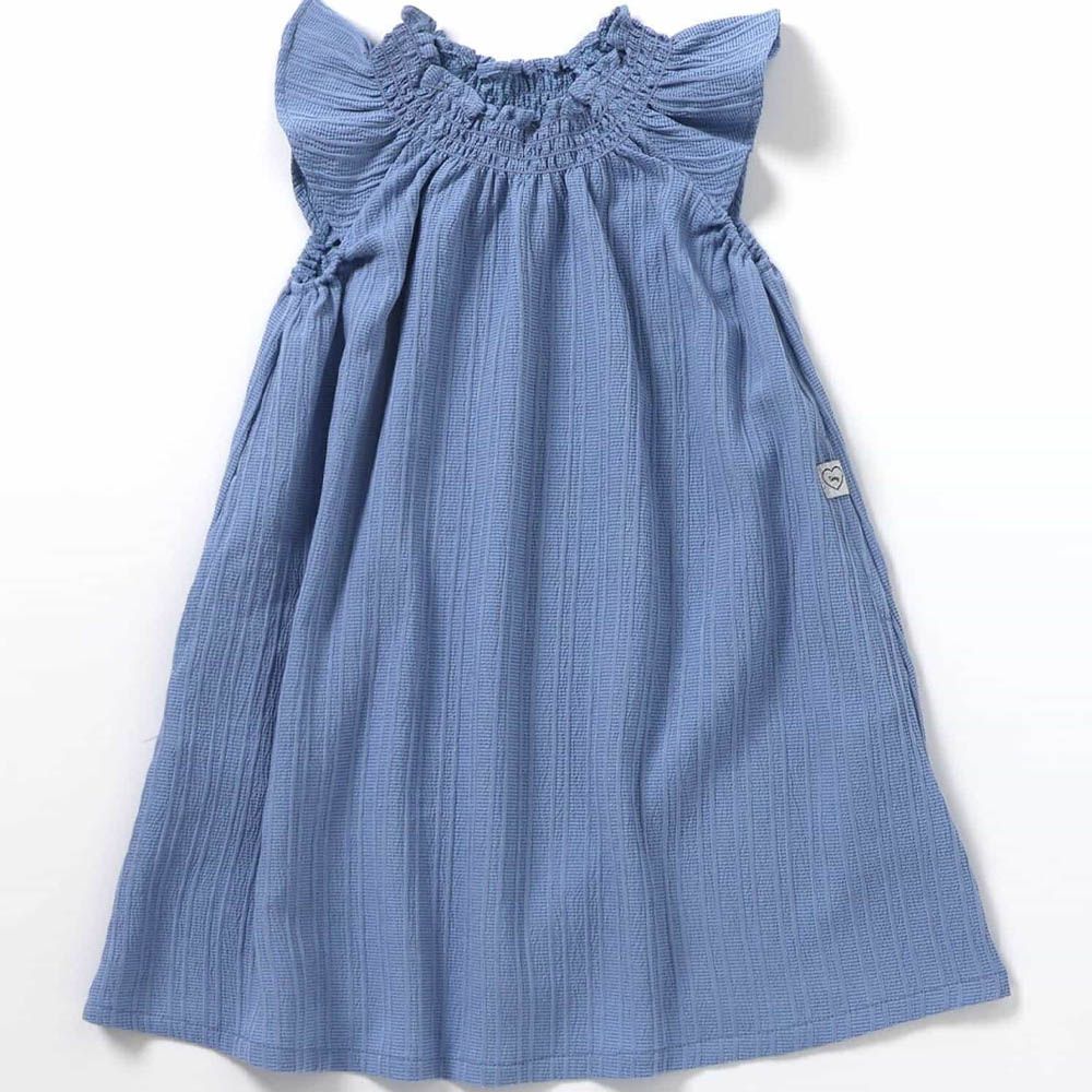 夏日清爽皺褶感洋裝-藍