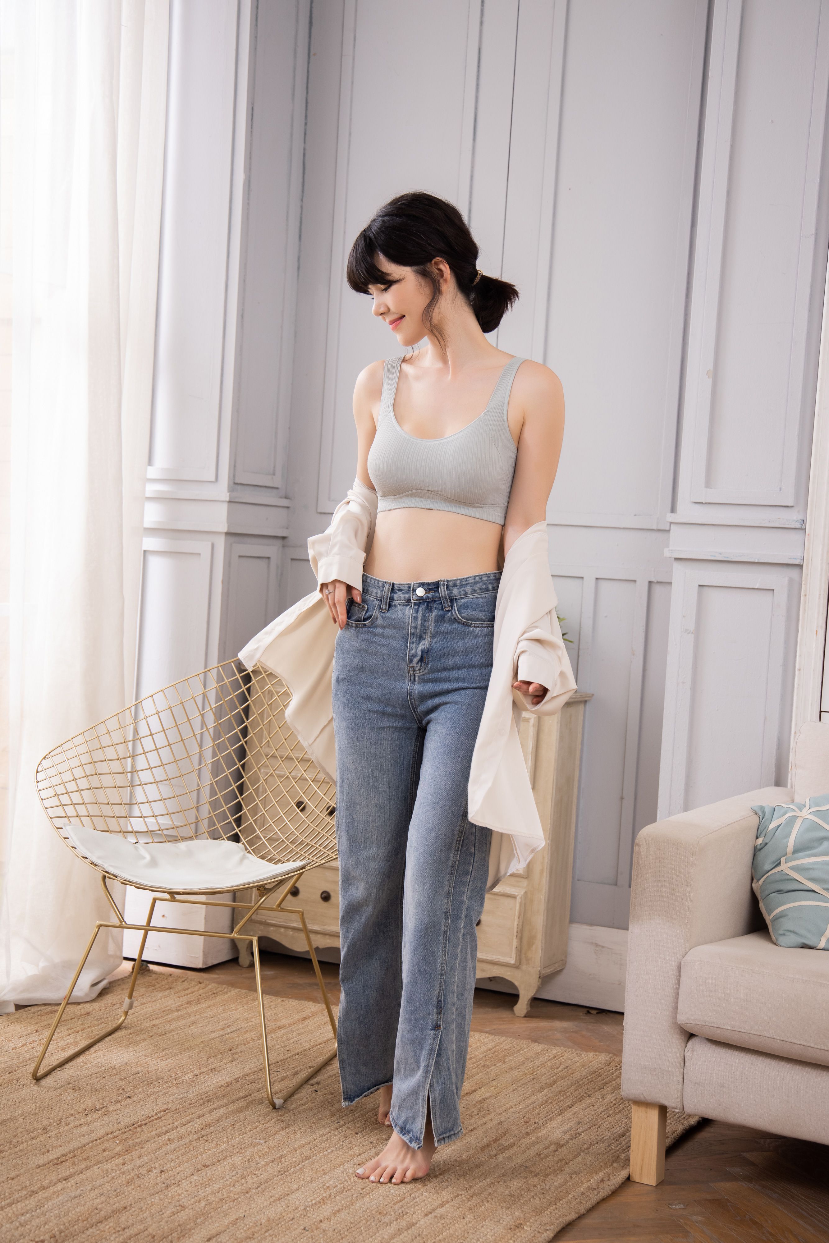 香茉 CHANMODE - 高透氧黑鑽石集中上托內衣-2件組-內衣款-粉/灰-內衣x2件