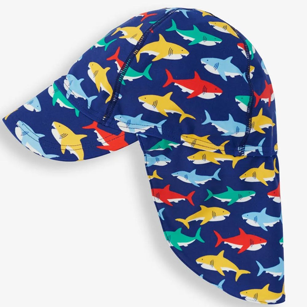 英國 JoJo Maman BeBe - 嬰幼兒/兒童泳裝戲水UPF50+防曬護頸遮陽帽-海中霸王