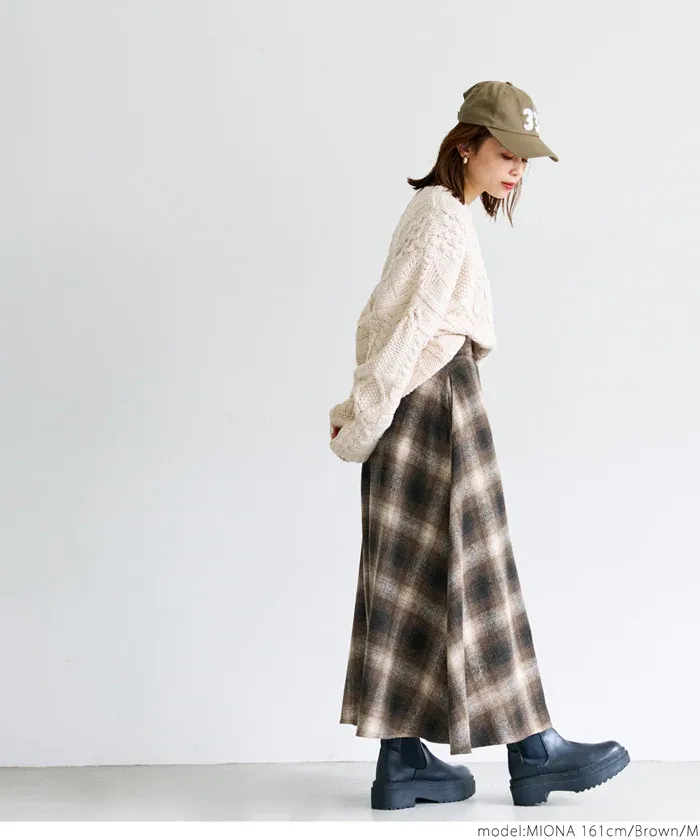 日本 COCA - 氣質歐風格紋修身長裙-暖橘藍