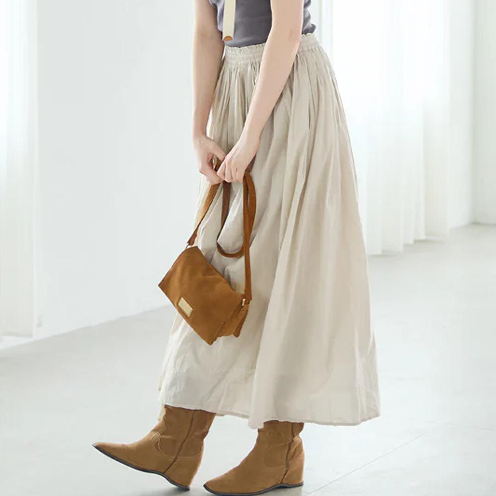 日本 COCA - [大人]100%棉 定番舒適修身長裙-淺灰