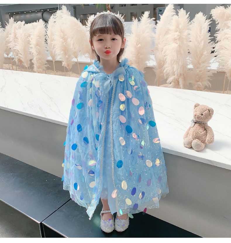 圓形亮片裝飾連帽斗篷-閃耀藍