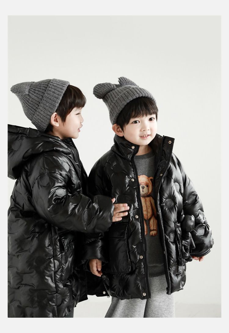 TONGMO - (90%鴨絨)可拆卸太空感立領羽絨外套-熊熊-米白色