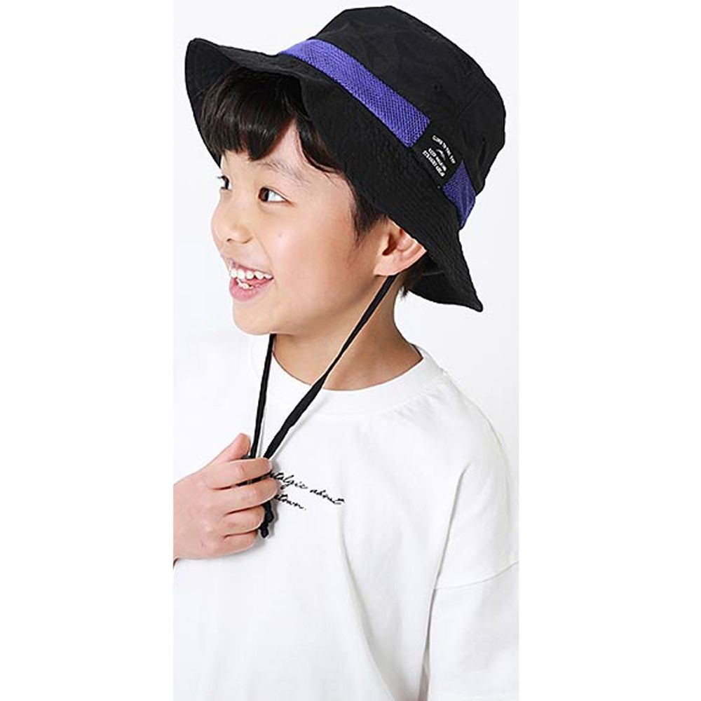 日本 devirock - 撥水加工抗UV可收納透氣兒童遮陽帽(附帽帶)-黑