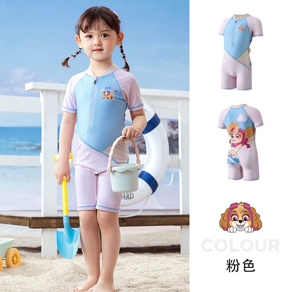 UPF50+短袖連身泳裝-卡通人物天天-粉藍