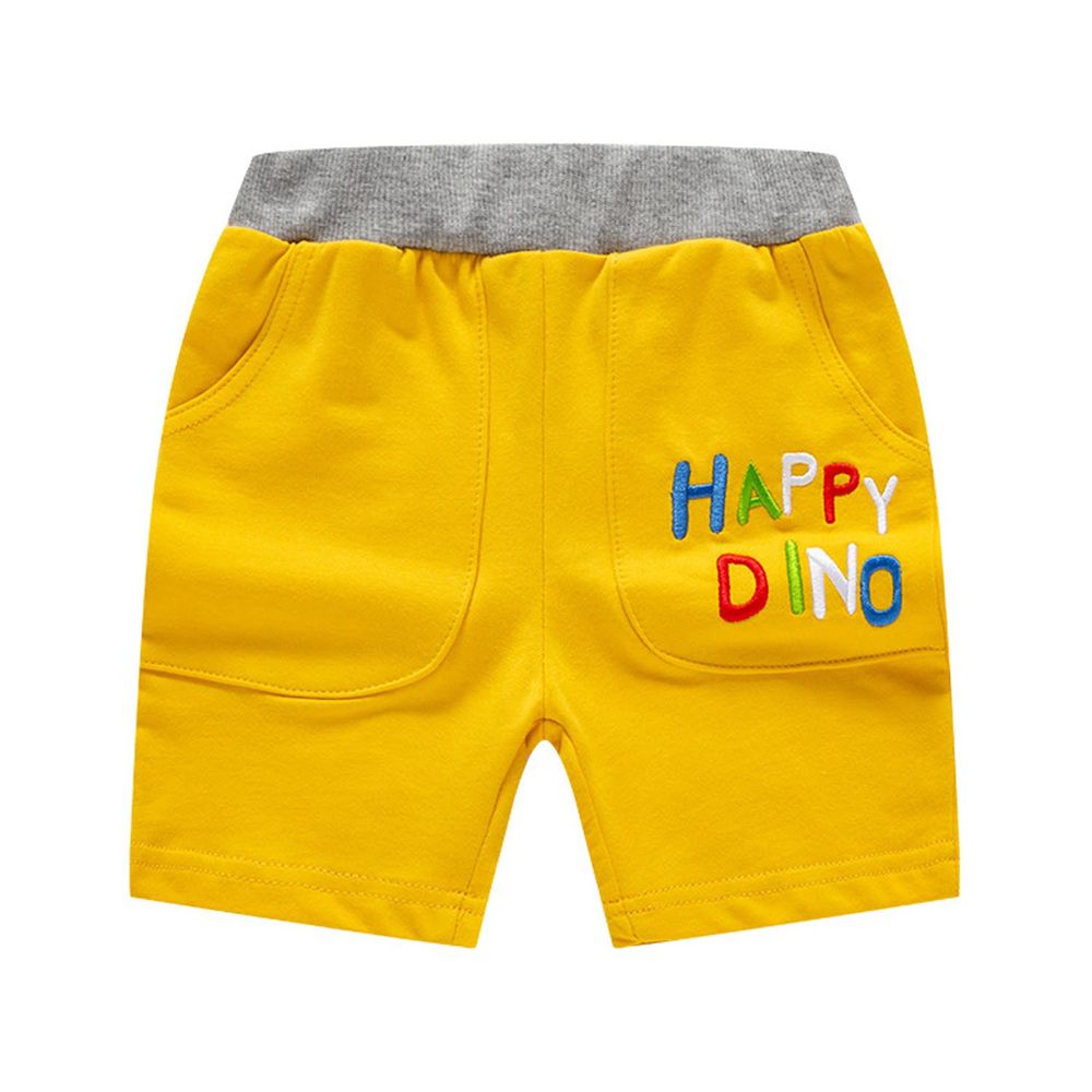 純棉休閒短褲-HAPPY DINO-黃色