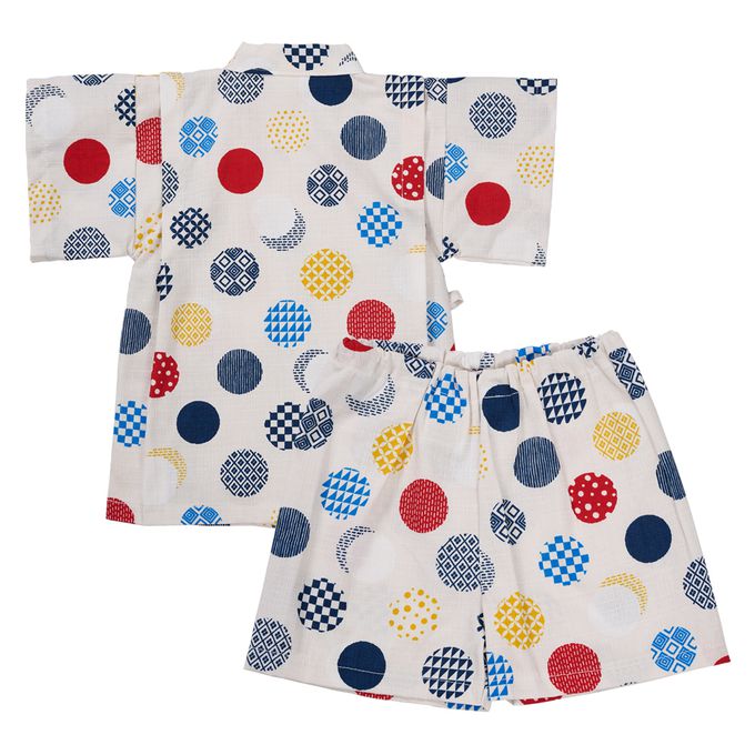 akachan honpo - 兩件式甚平-和風圓圈-米白色