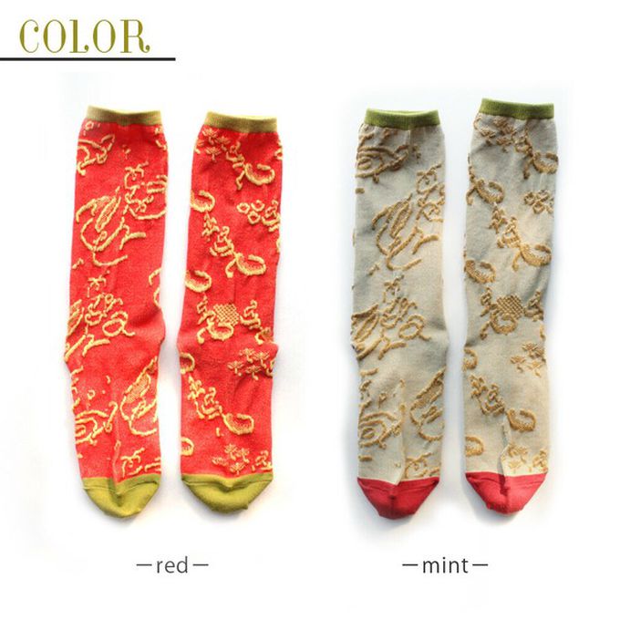 日本女裝代購 - 日本製 伊索寓言印花長襪-螞蟻與蟋蟀-淺灰綠 (23-25cm)