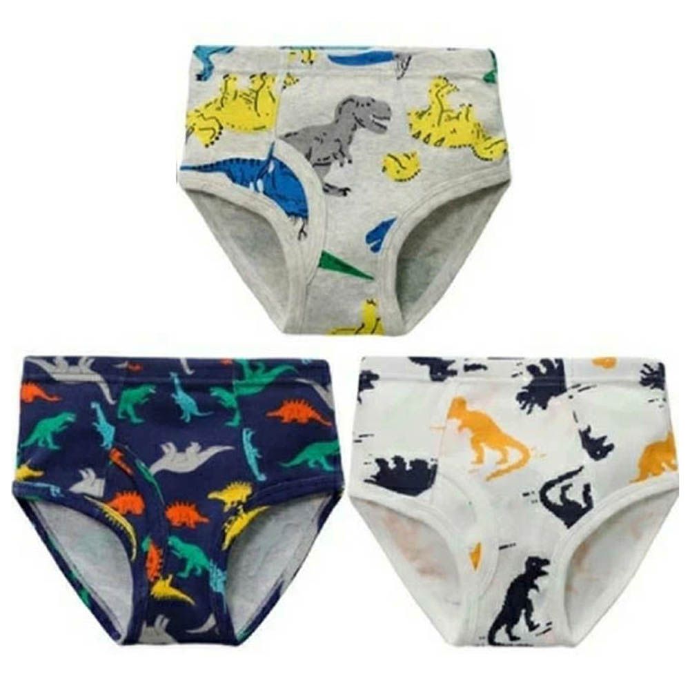 [人氣No.1]純棉透氣男孩內褲(3入)-恐龍們-藍白灰