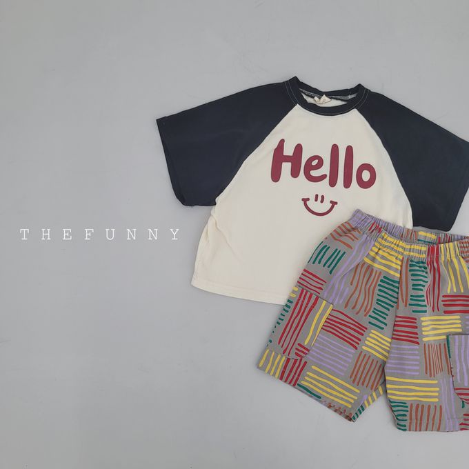 韓國 The Funny - Hello微笑印短袖上衣-米白X紅