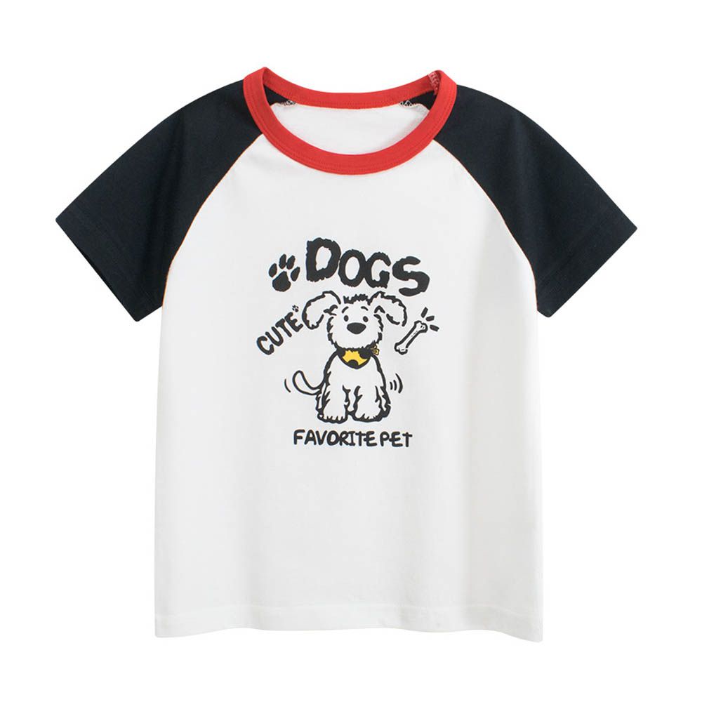 純棉短袖上衣-可愛小狗-米白/黑色