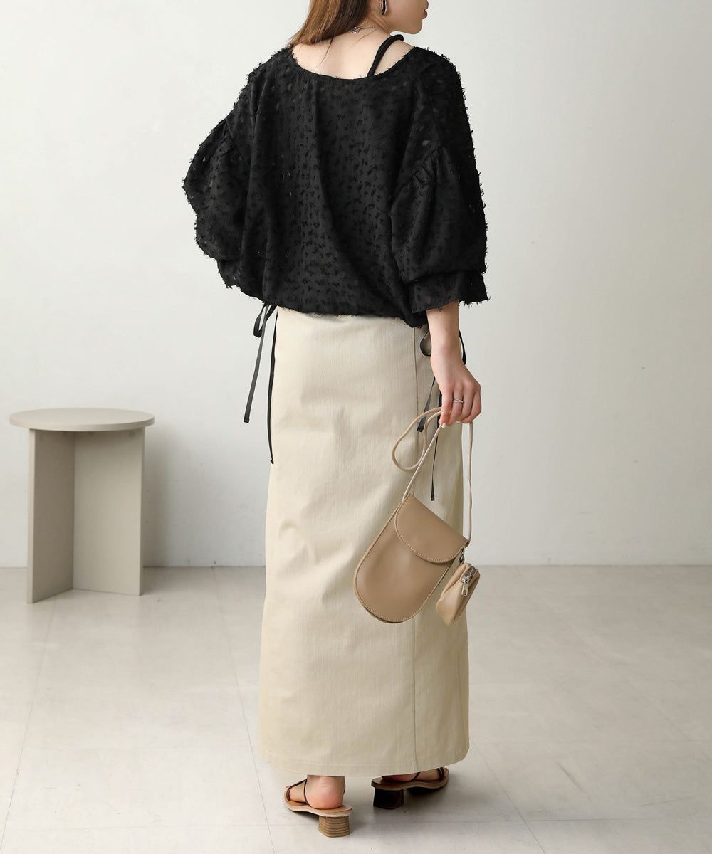 日本 Bab - 2WAY透感抽鬚糖果袖上衣-淺粉