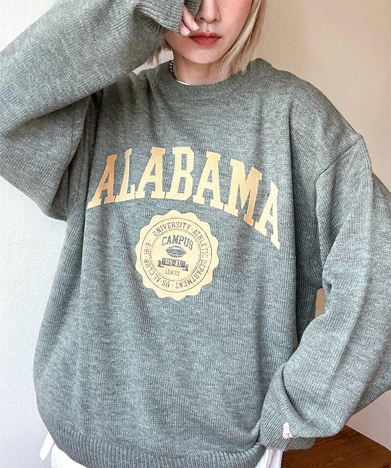 日本 Classical Elf - 圓領印花針織大學T-淺米杏