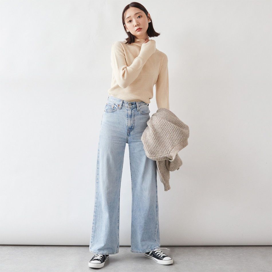 日本 Rejoule - 彈性羅紋針織上衣(附指穴)-象牙杏