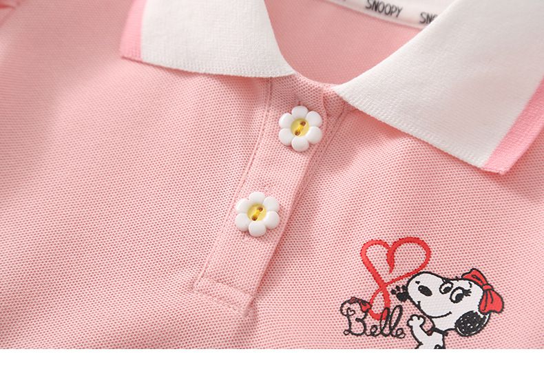 卡通SNOOPY翻領收腰網紗短袖連身裙-Belle愛心-藍色