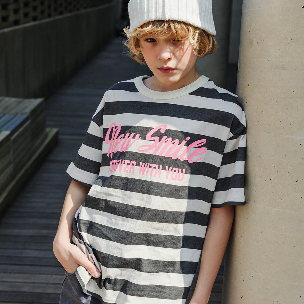 美式條紋短袖上衣-黑