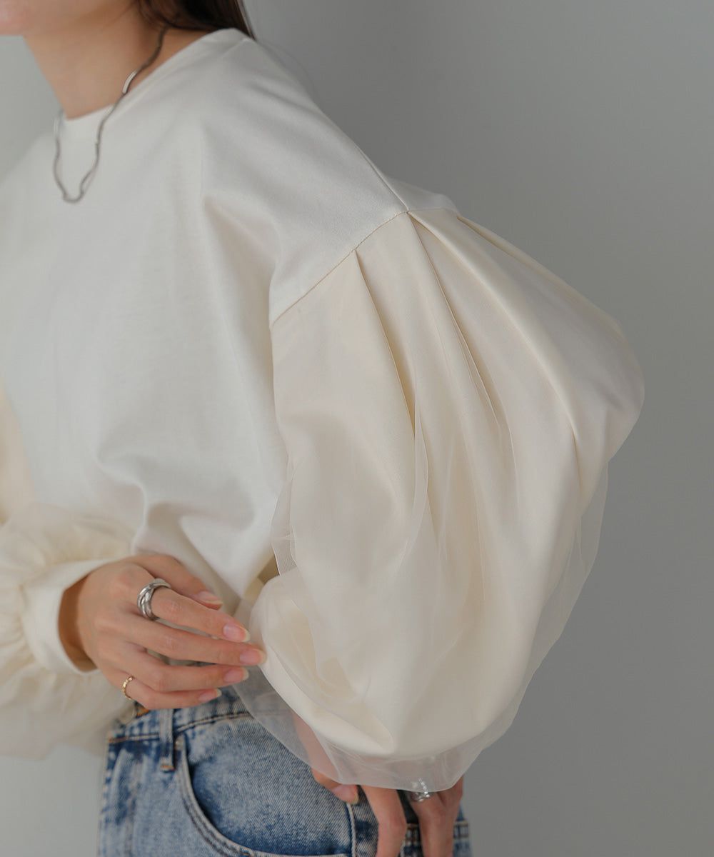 日本 Bab - 優雅拼接薄紗長袖上衣-深灰