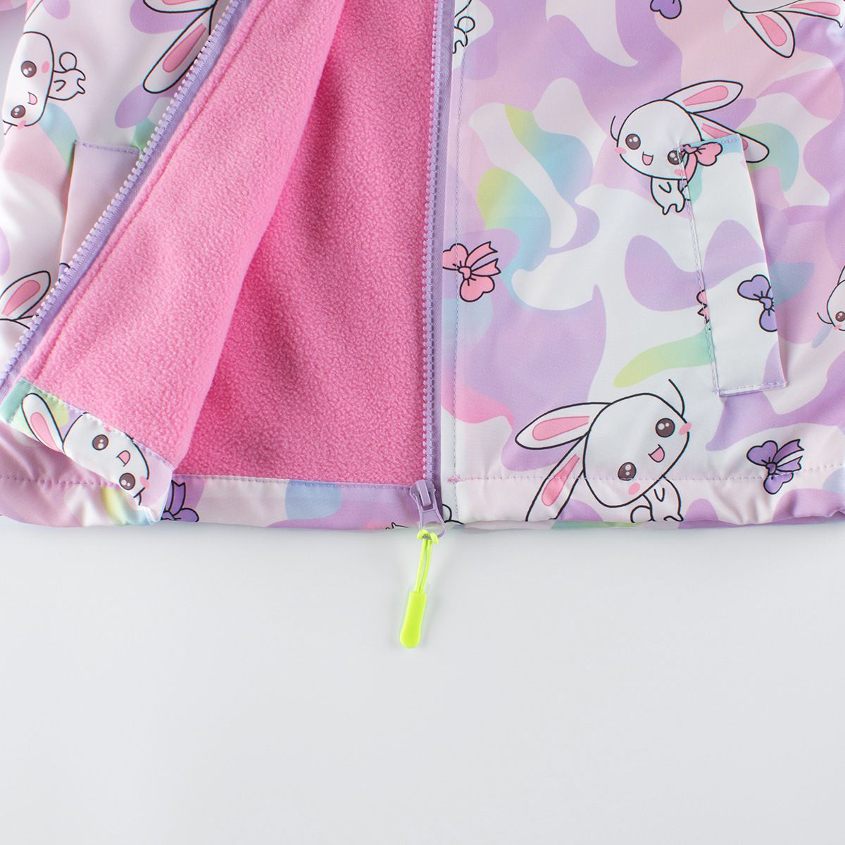 薄絨連帽衝鋒外套-迷彩兔兔-紫色