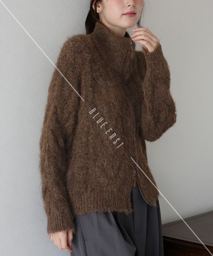 日本 BLUE EAST - 混羊毛麻花紋路立領雙拉鏈針織外套-灰