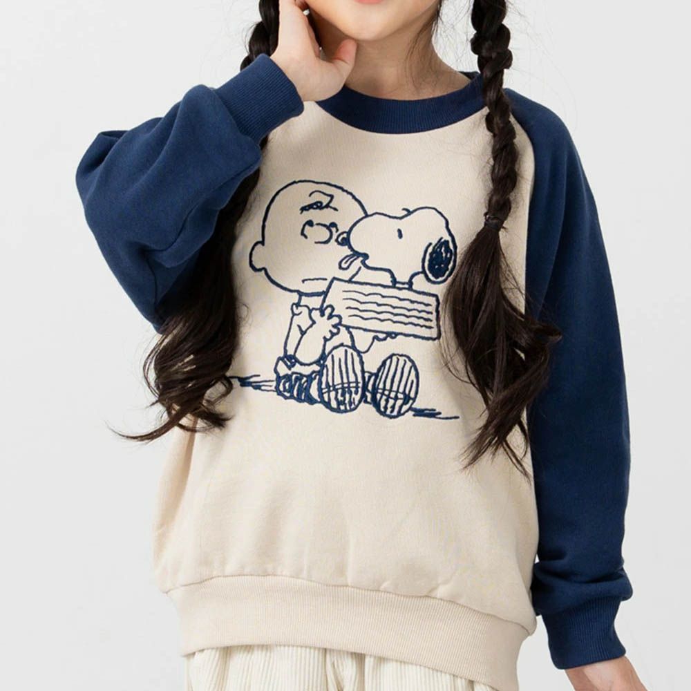 限定聯名 史奴比縮口長袖上衣-好夥伴-米杏X海軍藍