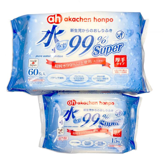 akachan honpo - 水99% Super 新生兒屁屁濕紙巾加厚型15張-隨身包