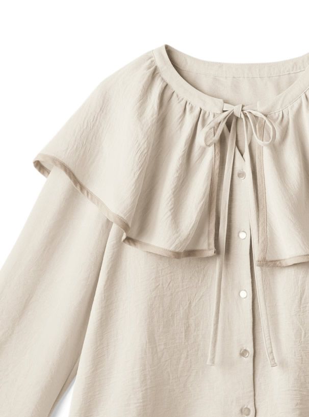 日本 GRL - 光澤質感大領片綁帶輕薄長袖襯衫-摩卡