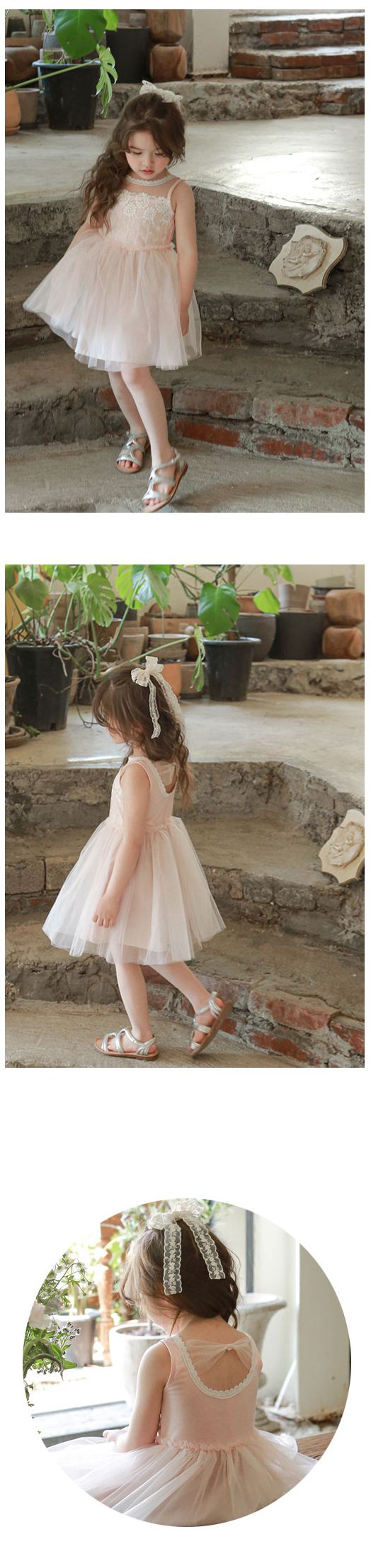 韓國 Puellaflo - 後背鏤空蝴蝶結華麗刺繡花朵網紗洋裝-淺粉紅