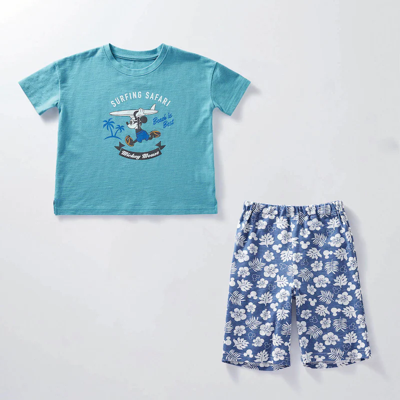 日本千趣會 - 迪士尼 純棉涼爽短袖家居服/睡衣-米奇泡泡-深藍x灰