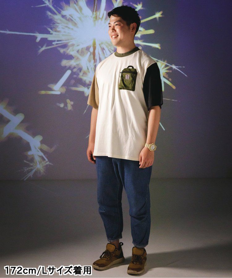 日本 BREEZE - 聯名款 夜光拉鍊大口袋短袖上衣(大人)-撞色-白