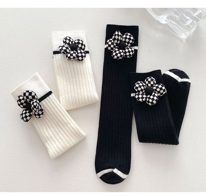JB clothes - 兒童襪子ML22-539格子小花-黑色