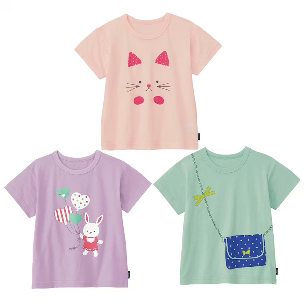 日本千趣會 - GITA 超值印花T恤三件組-小貓x兔子x包包