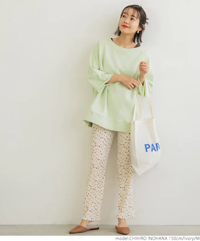 日本 COCA - 皺縮垂墜感休閒寬褲-大人-點點杏