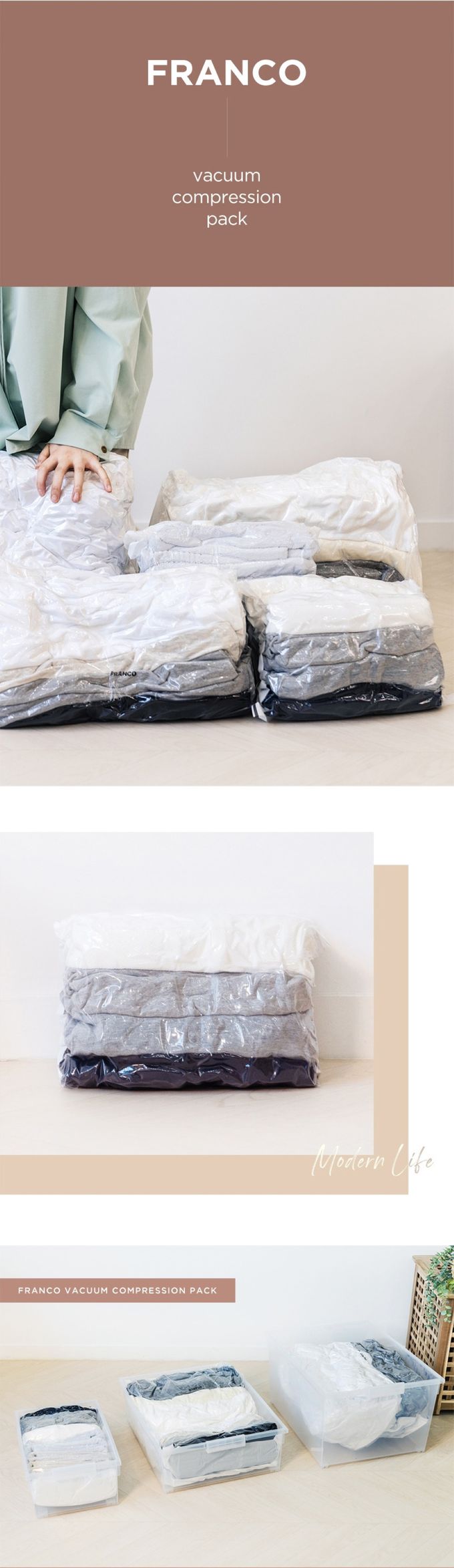 韓國昌信生活 - FRANCO真空壓縮袋系列-衣物真空壓縮袋-L(2入)