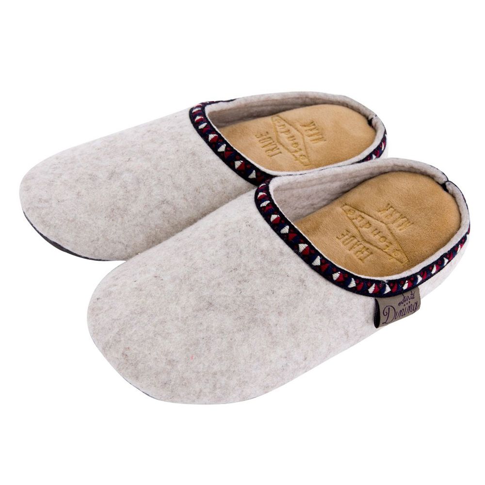 日本千趣會 - 低反發歐風圖騰保暖室內拖鞋-米白 (23-24.5cm)