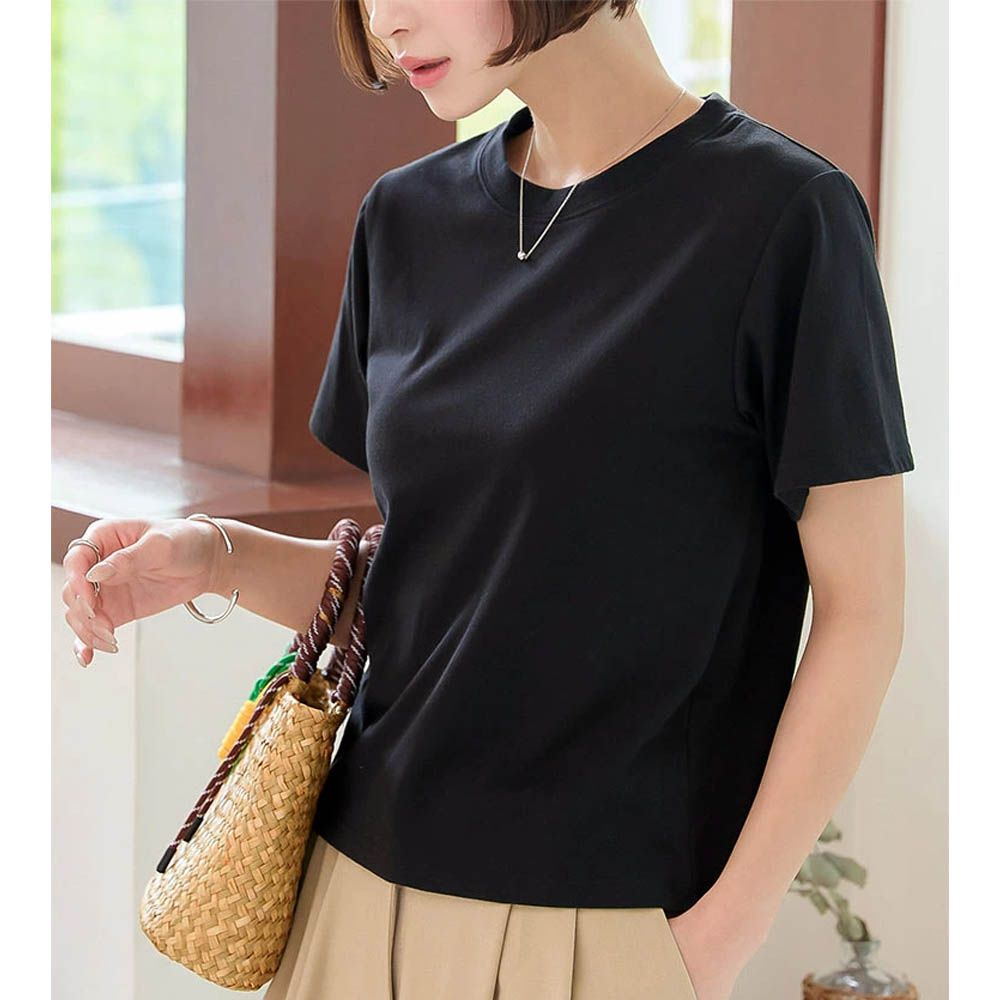 抗透汗機能 圓領短袖T恤-黑