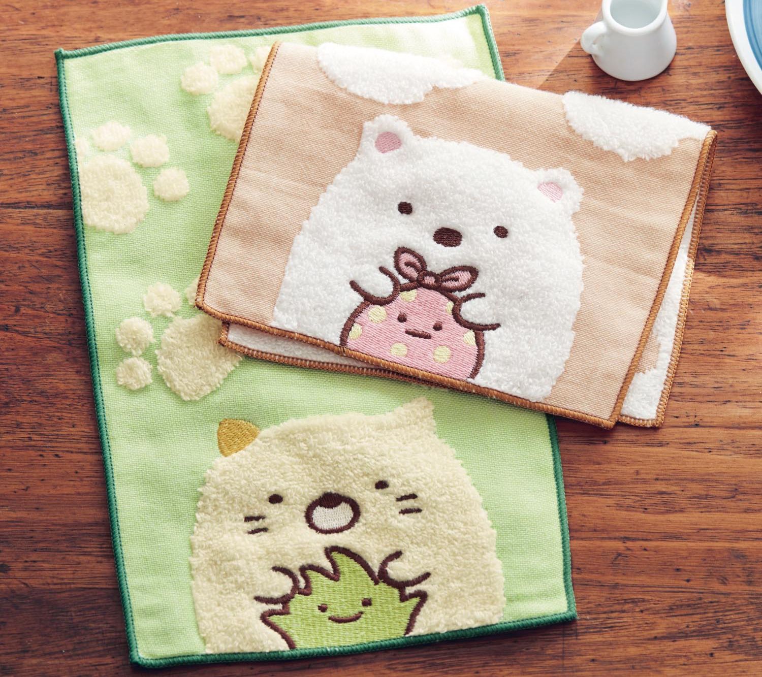 日本千趣會 - 角落生物 質感雙材質毛巾手帕-愛心-粉 (15x24cm)