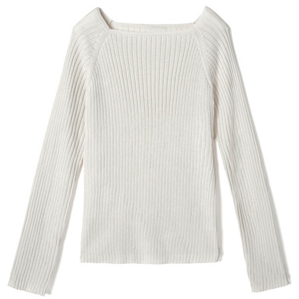 法式方領羅紋針織上衣-天使白