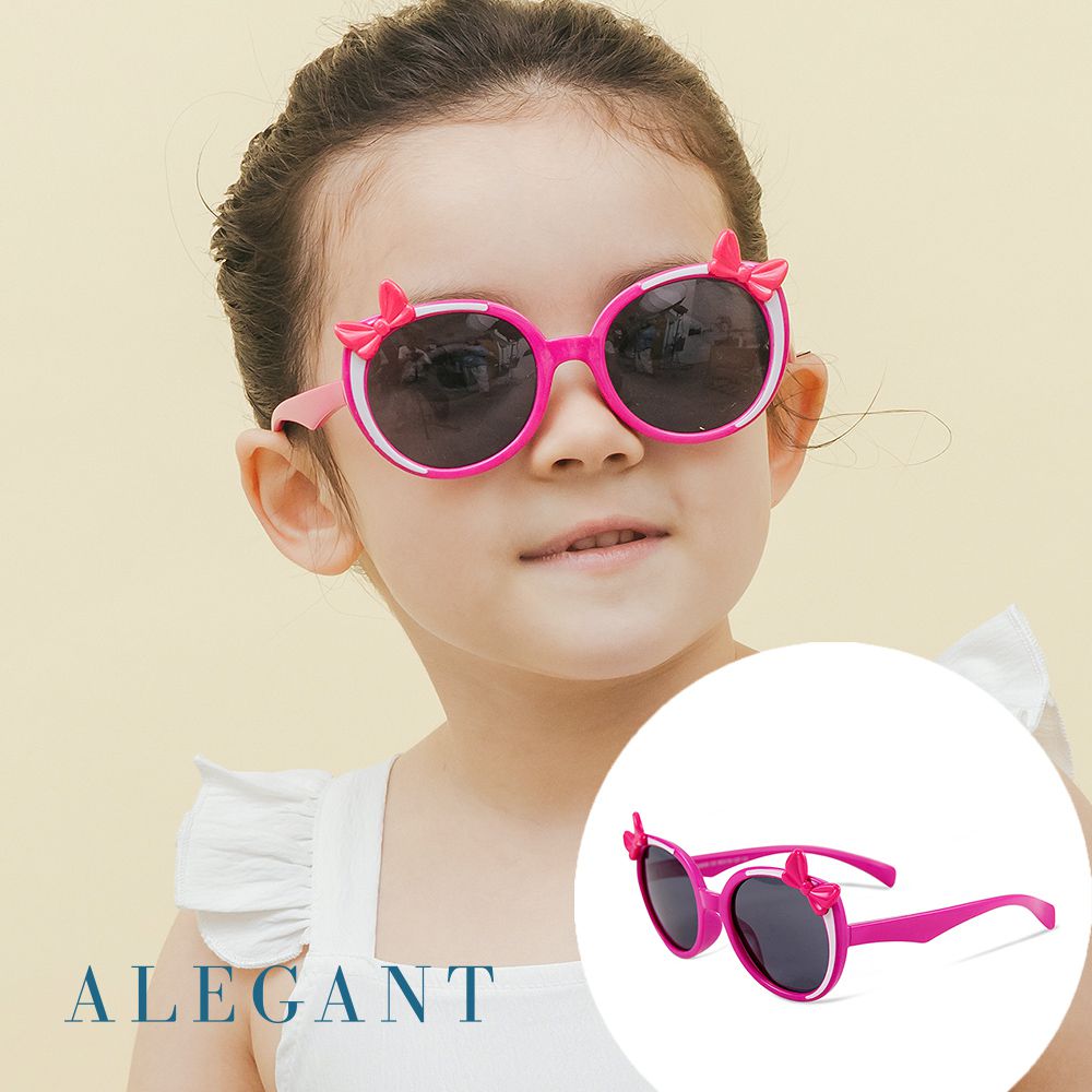ALEGANT - 樂園桃蝴蝶結純白飾邊點綴兒童專用輕量太陽眼鏡│UV400墨鏡