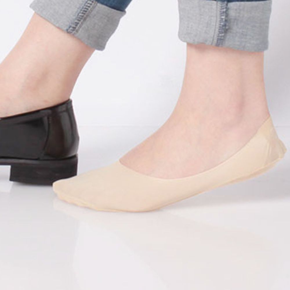 日本 okamoto - 超強專利防滑ㄈ型隱形襪-深履款-米-足底棉混