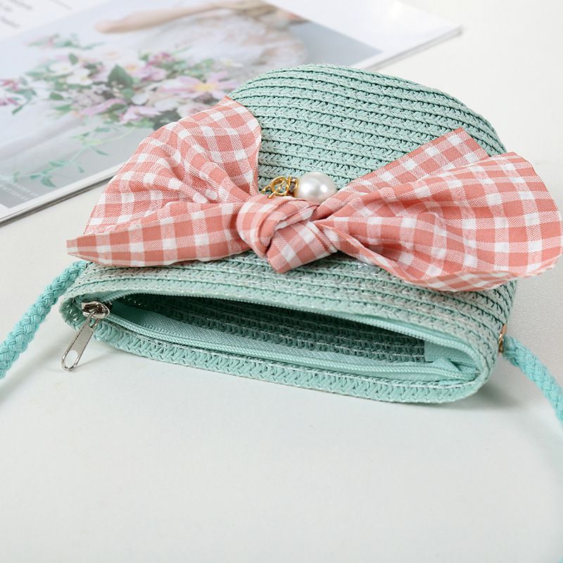 日系沙灘蝴蝶結草帽/遮陽帽-附小背包-卡其色 (建議2-8歲)