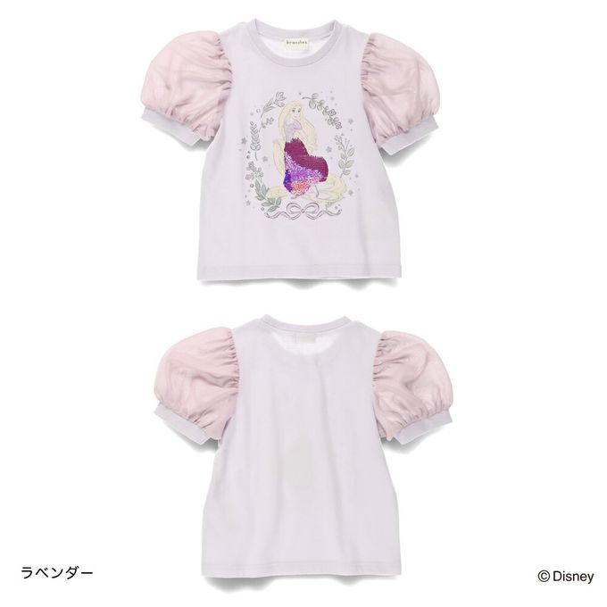 日本 BRANSHES - 迪士尼限定 亮片雪紡澎澎短袖上衣-卡通人物艾莎-白